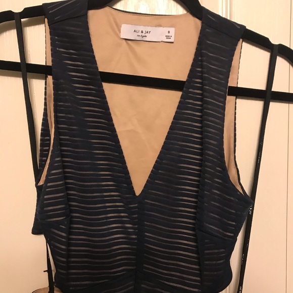 NEW Ali Jay navy stripe knee length dress - Picture 2 of 8